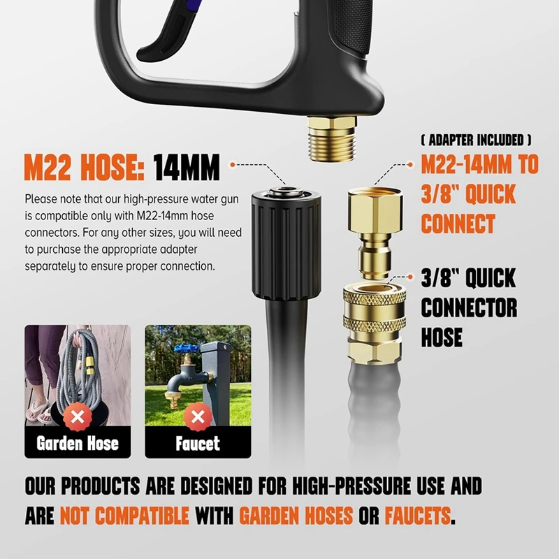PZHI Short Pressure Washer Gun 4500 PSI, M22-14mm & 3/8