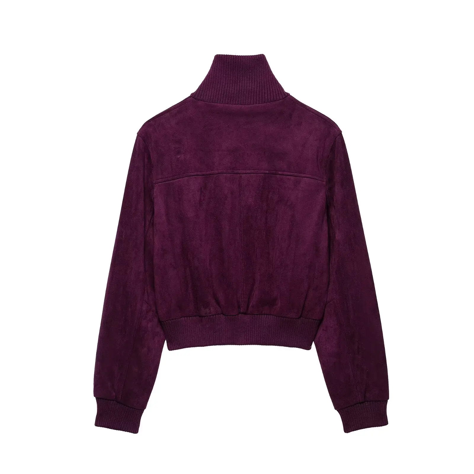 KONDALA Damen Vintage Kunstwildleder Kurze Jacke Schicke Gerippte Stehkragen-Reißverschlussjacke 2026 Herbst Winter Streetwear Freizeitjacke – Detail 3