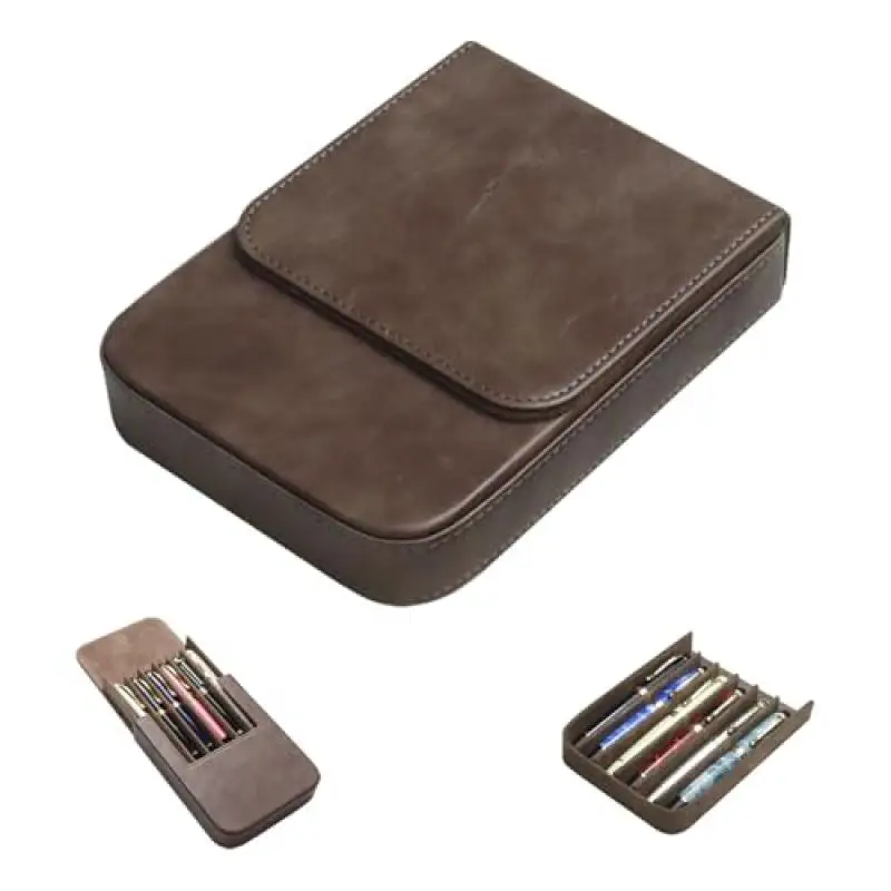 leather-6-fountain-pen-case-pencil-tray-case-handmade-magnetic-closure-with-drawer-design-gift-choice-for-man-woman-office