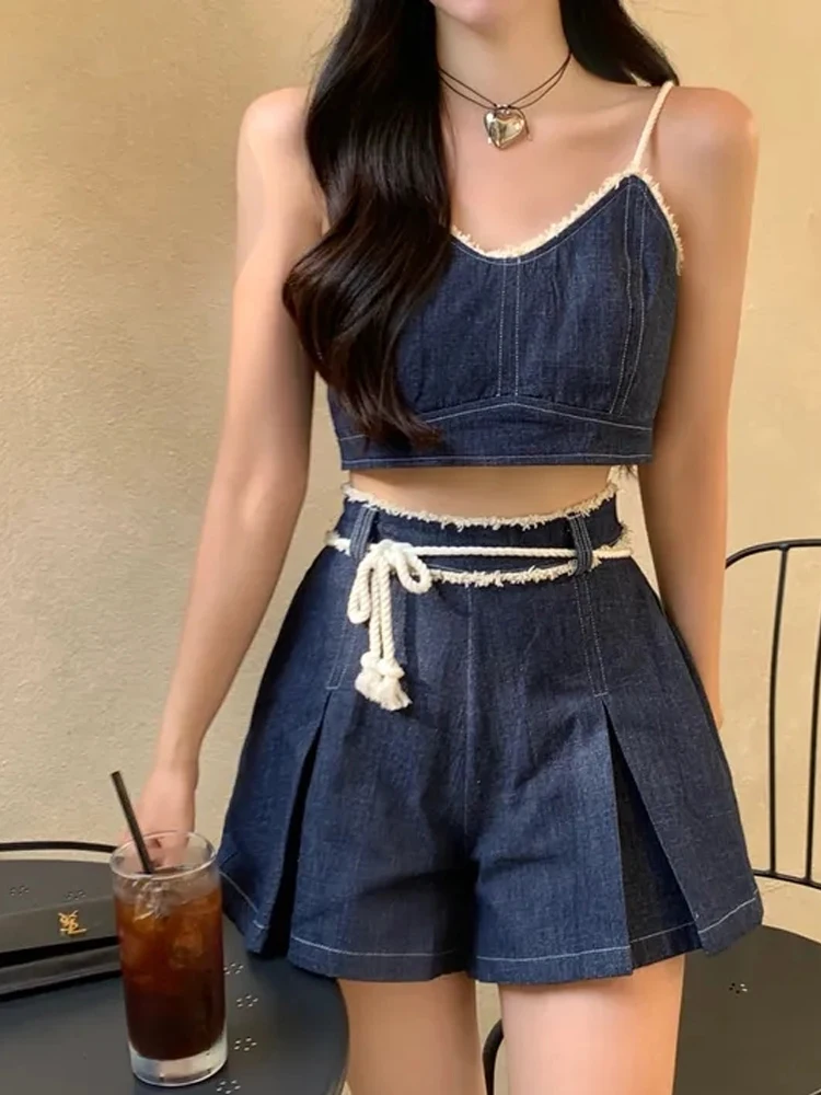 

Faionable V-Ne ort Crop Top And High Waist Wide Leg orts Two-Piece Set Women's Clothing Age-Defng Tea-Themed Outfit