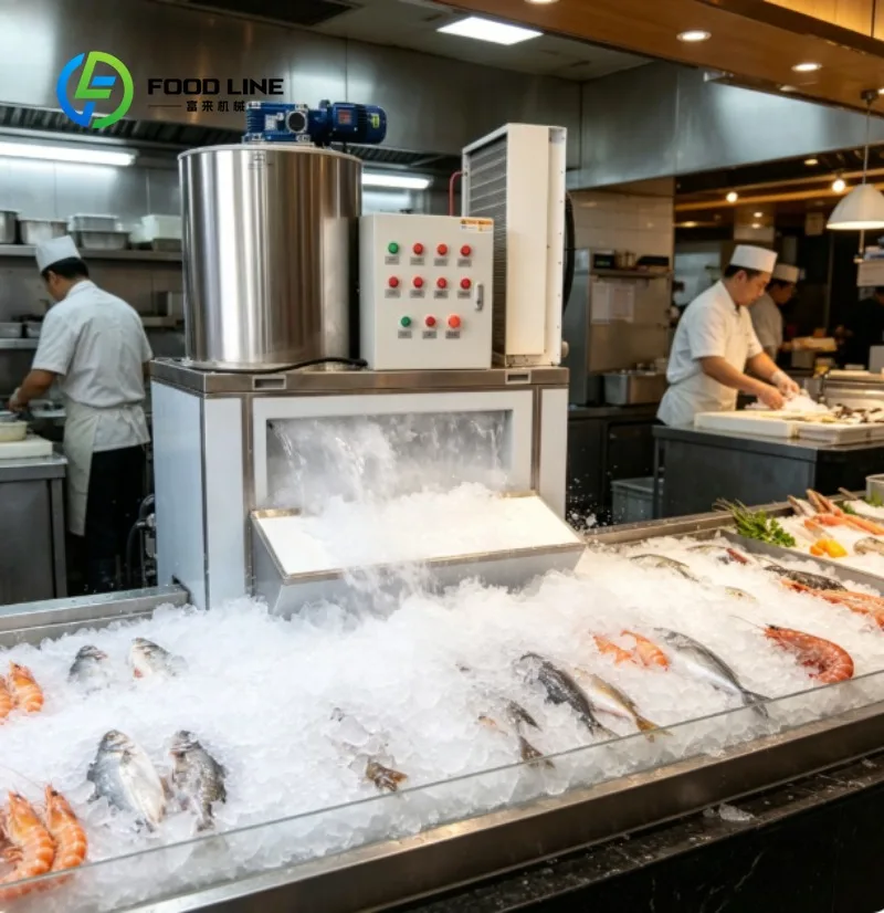 Flake Ice Machine Stainless Steel Ice Flaker Commercial Ice Maker for Restaurant Bar Seafood Cooling Storage Unit