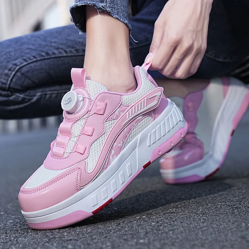 New Mesh Breathable Walking Shoes Girls' Roller Skates With Swivel Buckle Teenage Students' Retractable Roller Skates