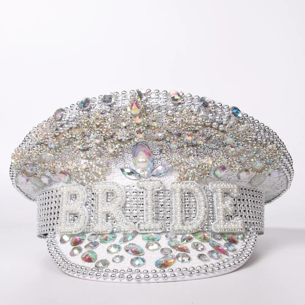 Women Bride Military Hat For Lady Sergeant Bridal Hat Rhinestone Hen Do Hat Festival Captain Birthday Part Hat Can Customize