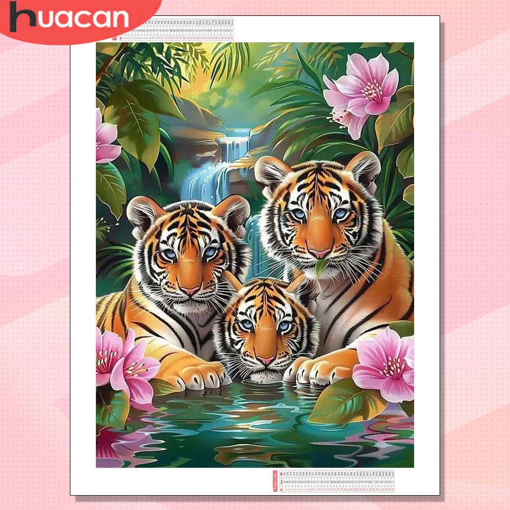 

Алмазная вышивка HUACAN 5D: Тигр (животное), набор для творчества для взрослых, персонализированные подарки, DIY, цветы, полный комплект, декор для стен комнаты