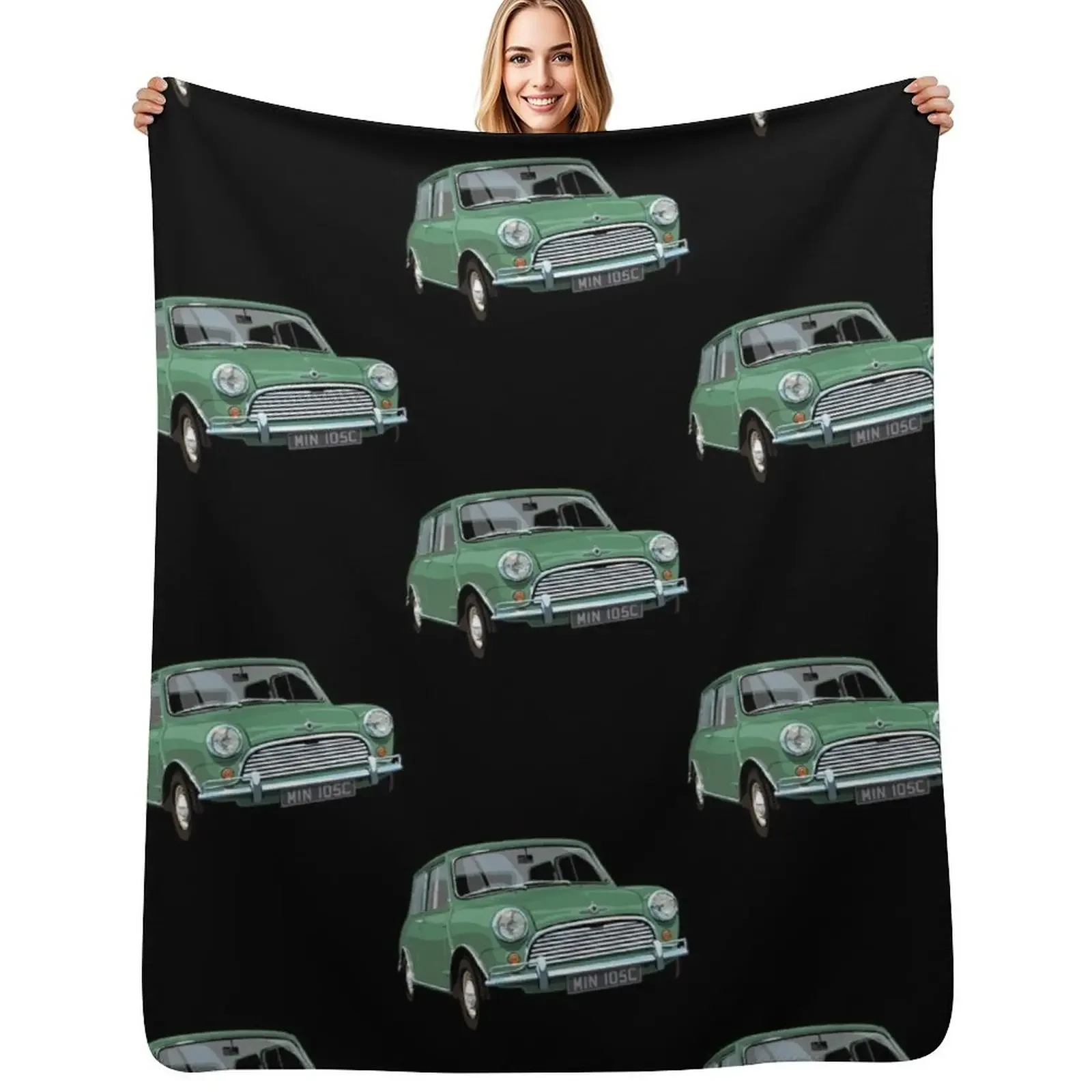 

green mini cooper Throw Blanket Plaid decorative Bed Flannel Fabric Blanket