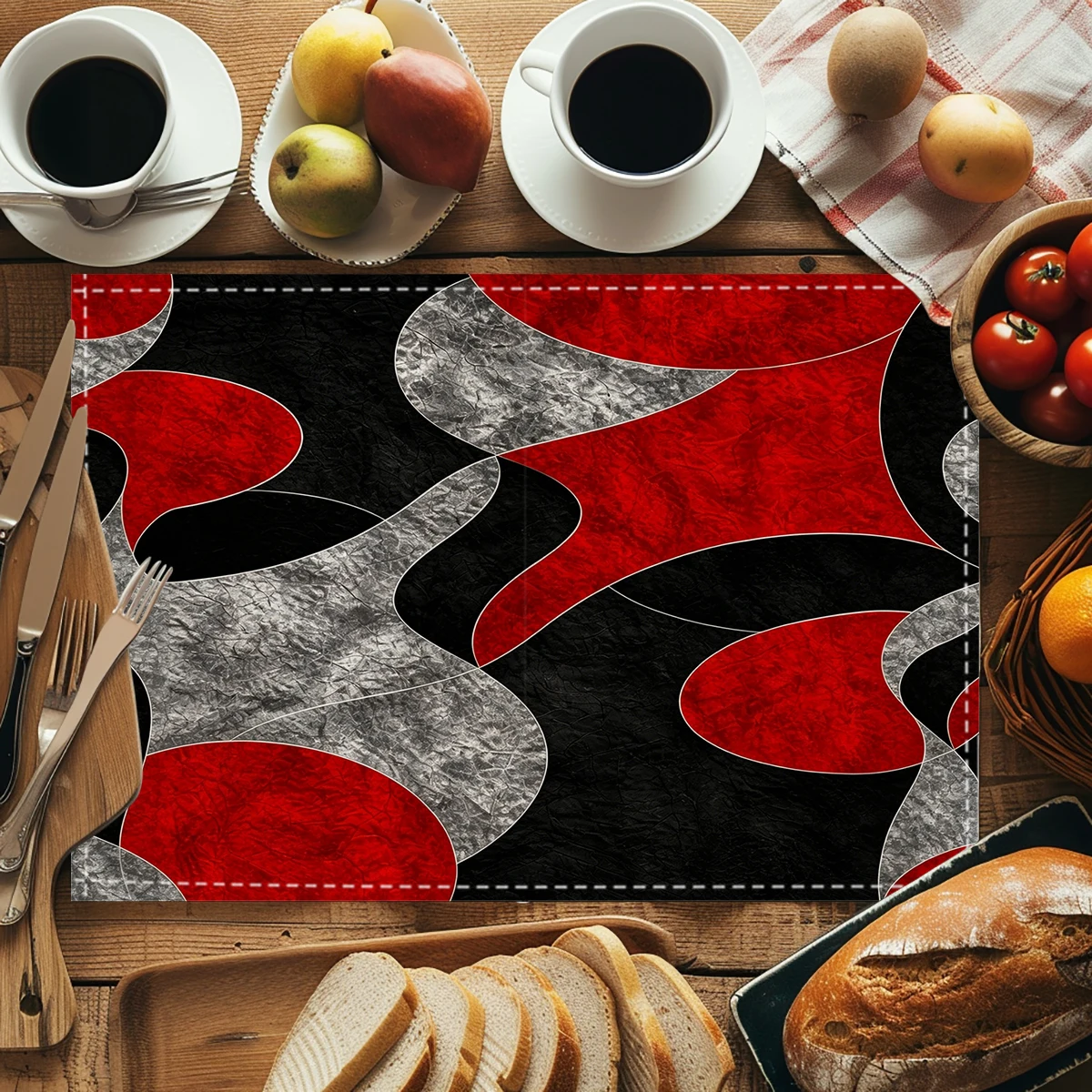 Creative Coffee Themed Pattern Polyester Placemat, Decorative Table Mat for Coffee Bar, Kitchen Dining and Daily Tea Time Use