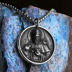 Catholic St.Francis Cross Amulet Men Necklaces Stainless Steel Pendant Chain Women Jewelry Vintage Accessories Gifts Wholesale