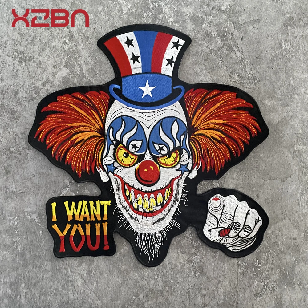 I WANT YOU Clown Large Embroidery Patche   Locomotive  Horseman  For Jacket Clothes  Decoration   DIY Hand Sewing 30*30CM