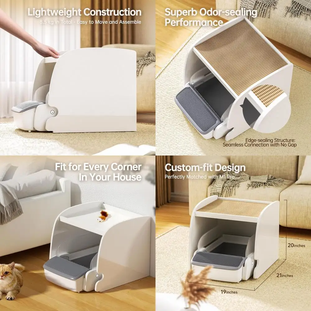 

Litter Box Enclosure with Scratcher and Tower 2-in-1, Custom-it Design, Multi-unctional Pet urniture, Odor-Resistant Edge-Sealin