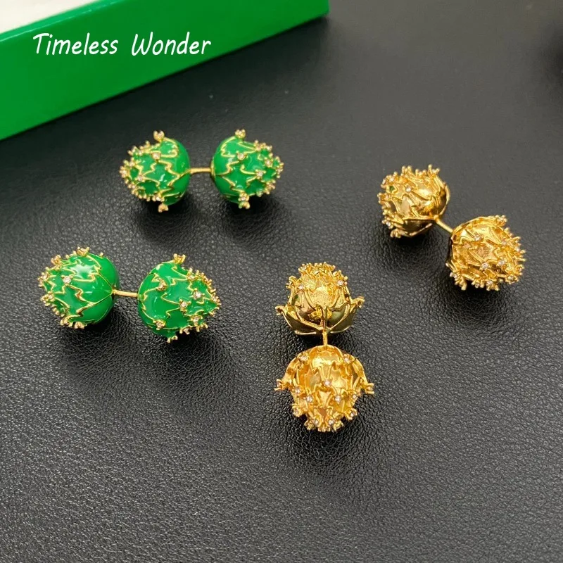 Timeless Wonder Fancy Enamel Zircon Geo Swing Stud Earrings for Women Designer Jewelry Trendy Rare Luxury Brand Gift 5152