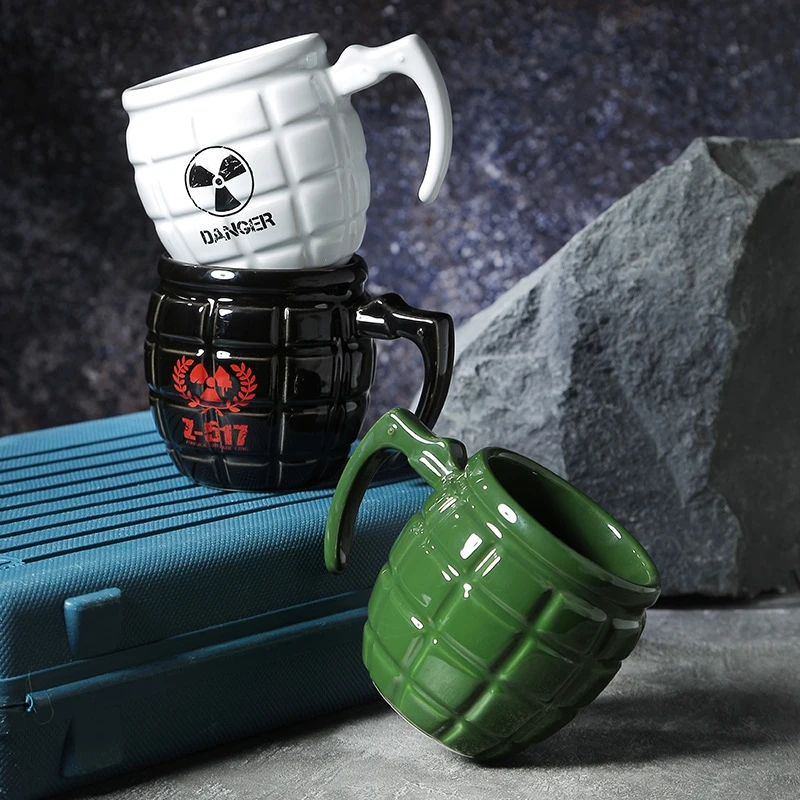 Grenade Shaped Ceramic Mug Military Green Coffee Cup Army Style Novelty For Men Women Office Desk Halloween Christmas Gift