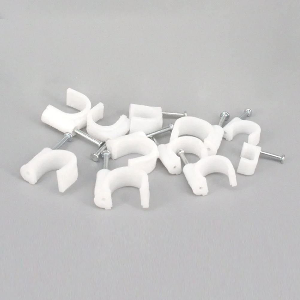 200PCS Cable Tacks Nail In Clamps Cable Straps Wire Staples Round Cord Management for Ethernet Cables (White, Round, 7MM)