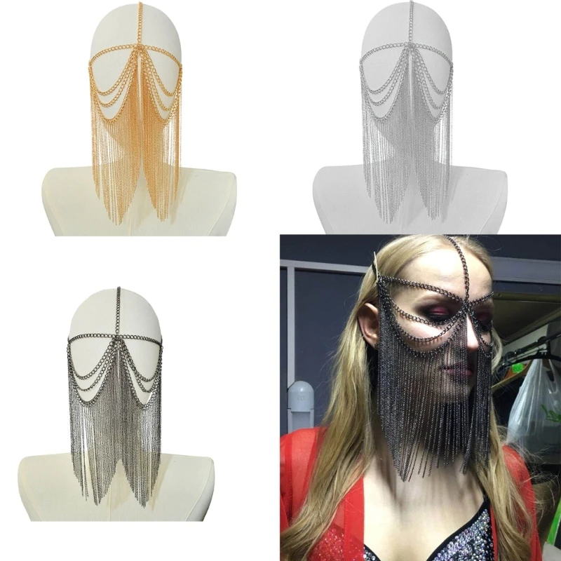 

Fashion Tassels Face Chain Party Mask Women Punk Masquerade Mask Face Headwear Chain Halloween Costume Accessories