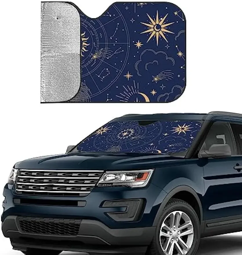 Sun Moon Astrology Chart pára-brisa para carro, pára-brisa, Front Window Sunshade para a maioria dos Sedans, SUV, Truck Blocks, Max Raios UV