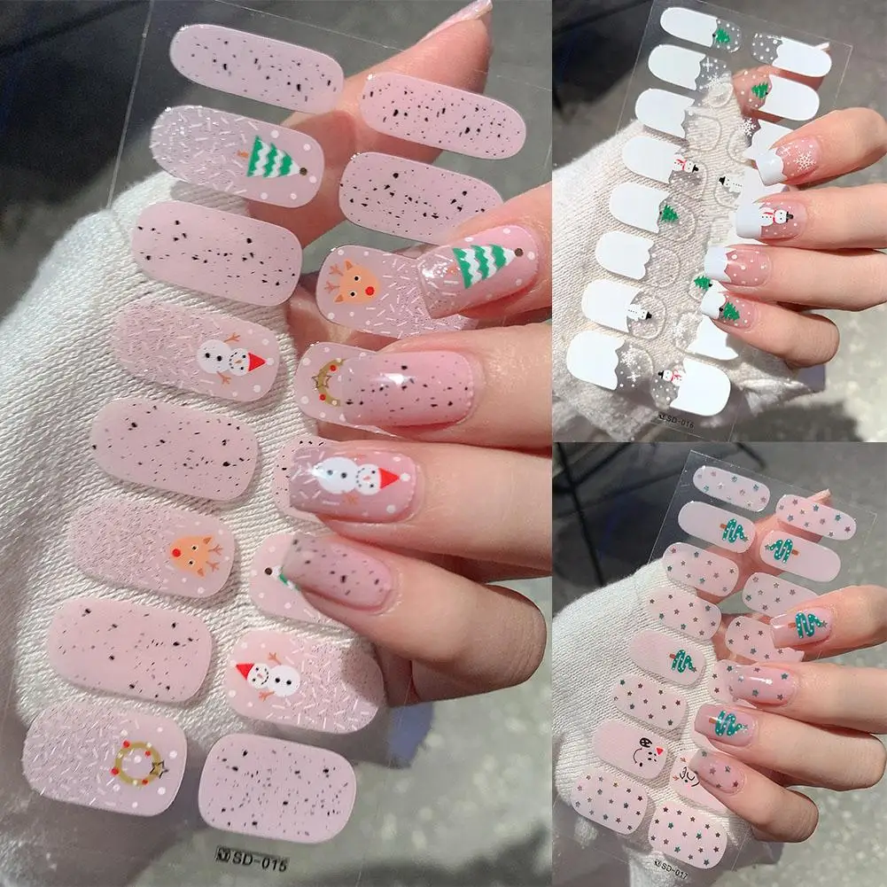 Christmas Sticker Nail Decal Winter Snowflake Semi-cured Gel Nail Wrap Sticker Long-lasting UV Lamp French Nail Decal Waterproof