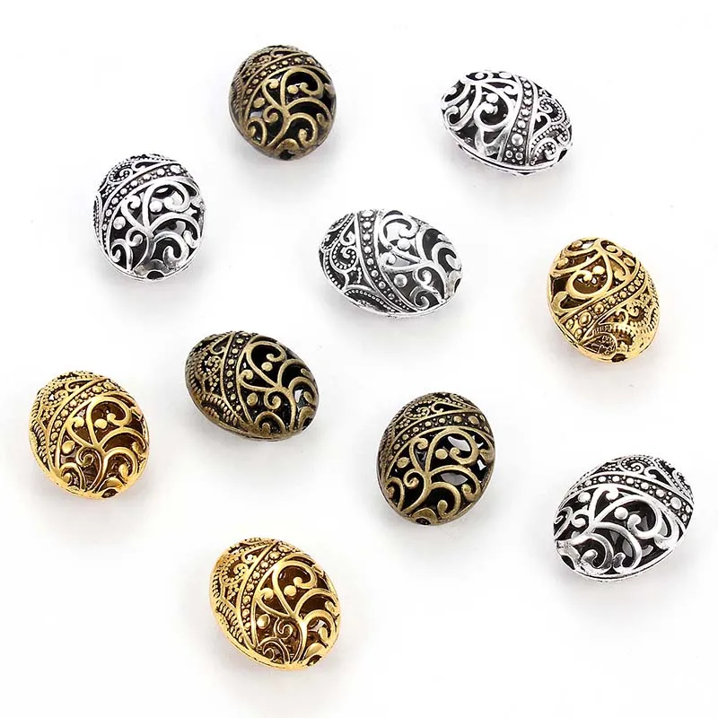 10pcs 11x17x22mm Trendy Tibetan Silver Color Ellipse Shaped Hollow Spacer Bead DIY Jewelry Making Bracelets