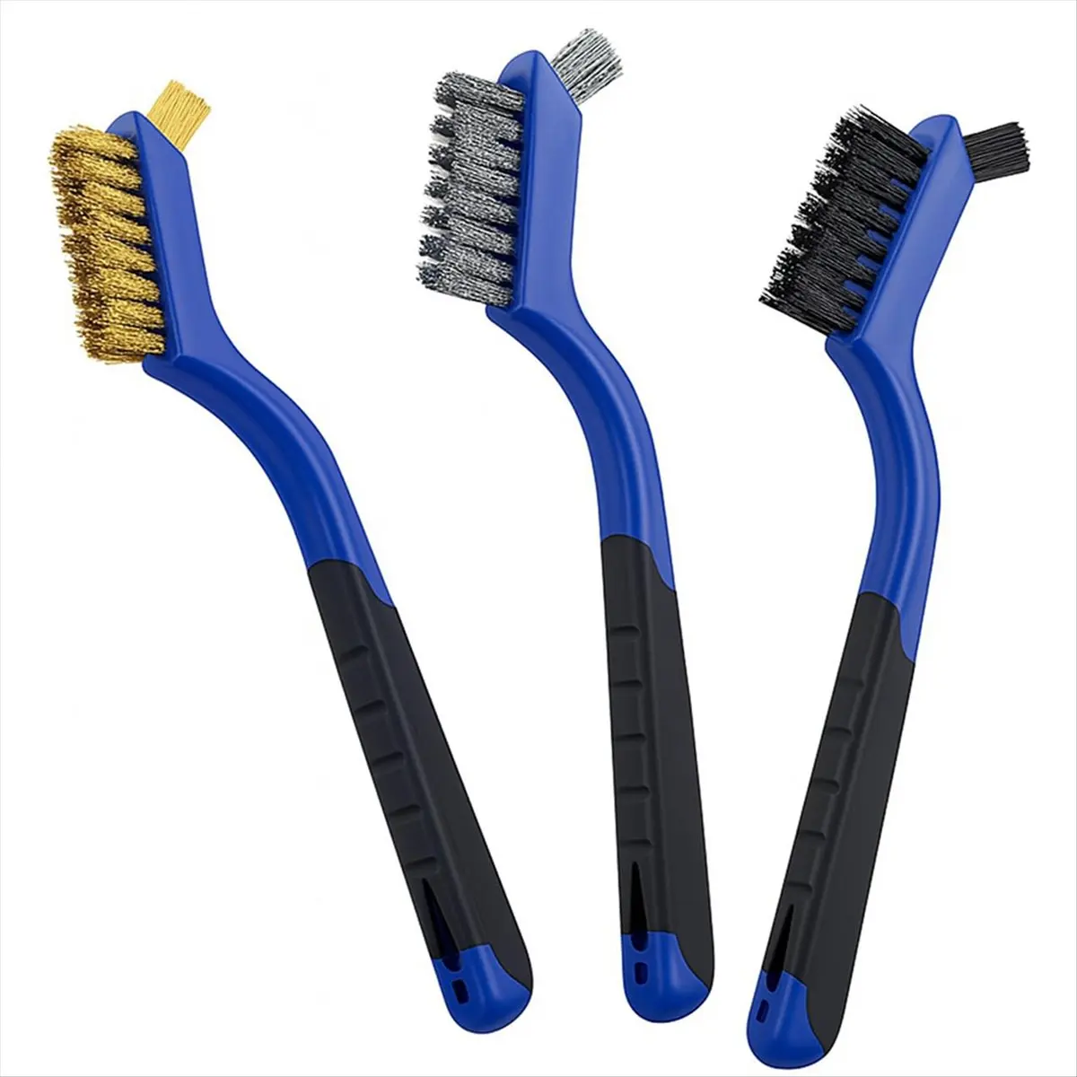 Best of 2026 3pcs Wire Brush Set with Nylon, Brass, Stainless Steel Bristles - 7 Inch, Blue Handle