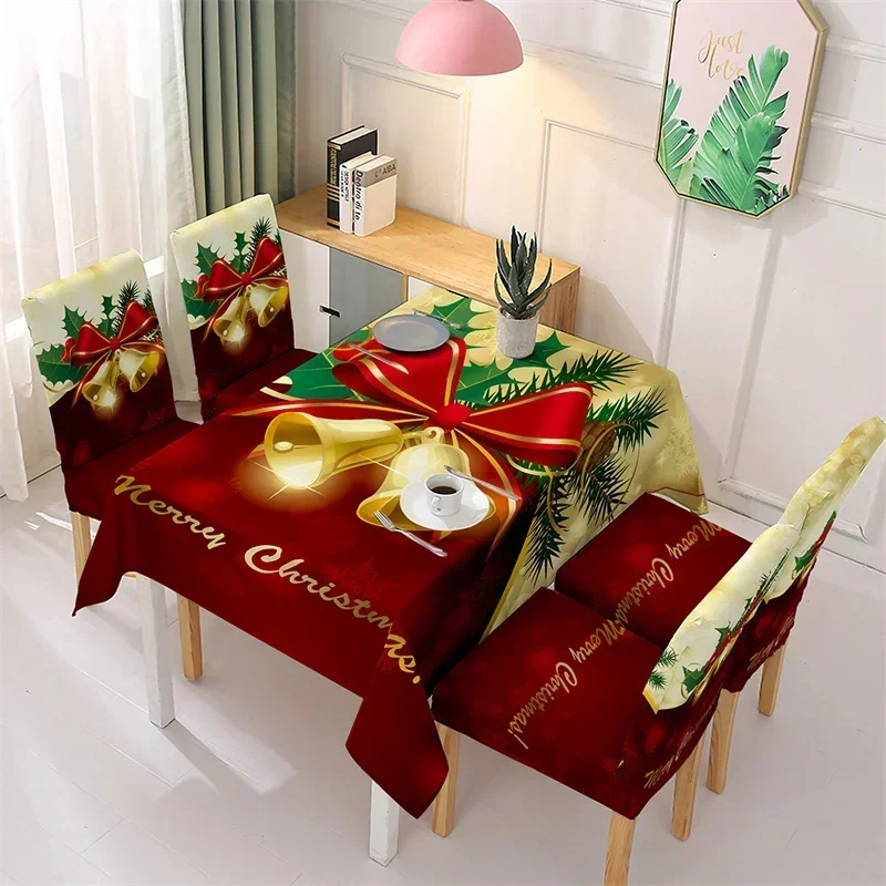 Christmas Table Cloth Waterproof Xmas Decor Elastic Chair Covers Dinner Tablecloth Snowflake Christmas Dining Chair Covers Party