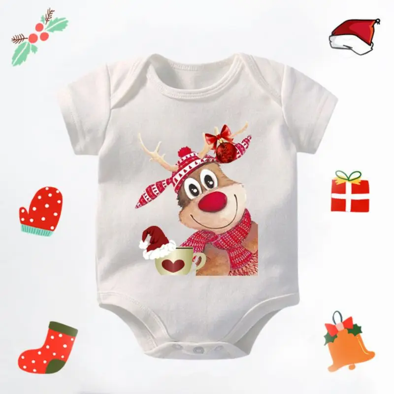 Cute Elk Deer Infant Newborn My First Christmas Rompers Baby Boys Girls Bodysuit Casual Short Sleeve Jumpsuits Festival Party Gi