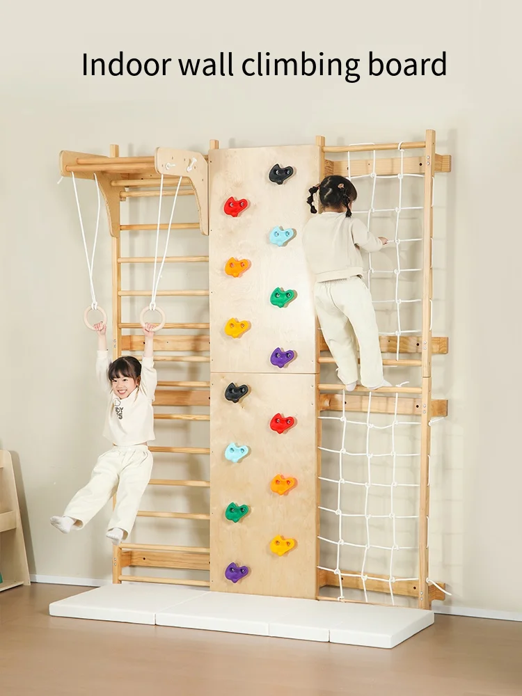 Kids Indoor Playground Activity Gym Equipment Exercise Fitness Home Slides Rope Wooden Climbing Frame Swing Set