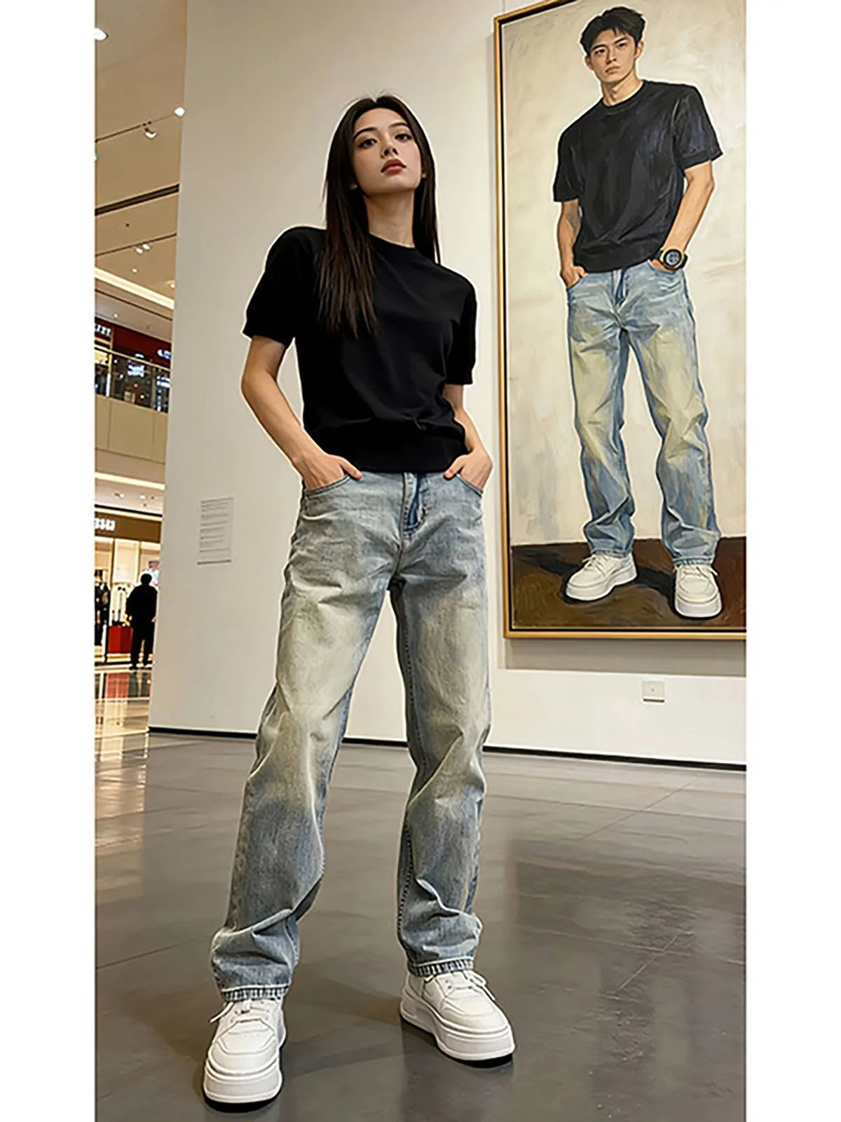 Calça Jeans Cleanfit Retro Azul Slim Fit Unissex para Homens e Mulheres, Estilo High Street de Verão, Corte Reto com Micro Flare