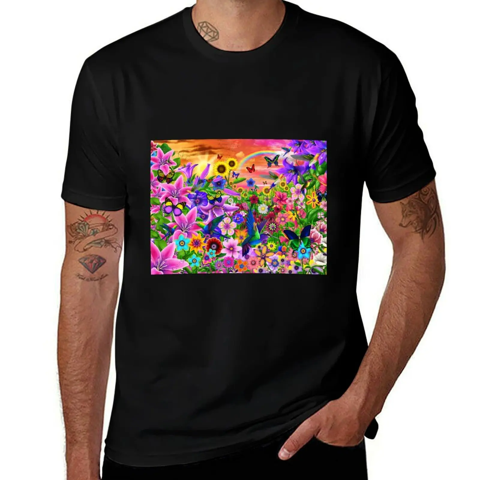 

Fantastic flowers and hummingbirds T-Shirt t shirts for man pack cotton g man t shirts for men T-Shirt