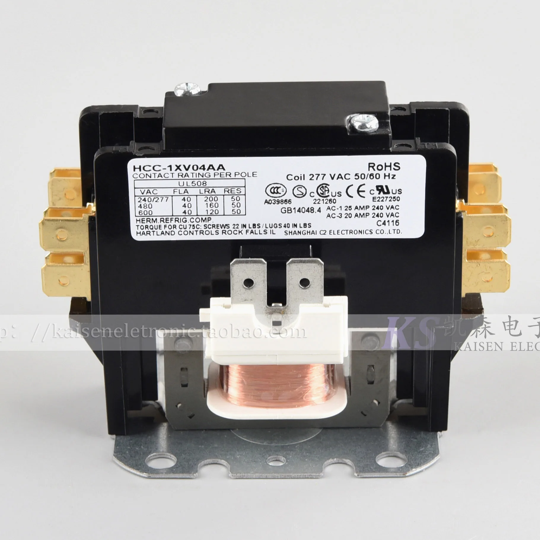 

277V 40A 50Hz 60Hz single-phase HCC-1XV04AA UL CSA AC contactor for American air conditioning