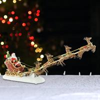 Santa Sleigh Reindeer Ornament Illuminated Figurine for Tabletop Cafe Gift Santa with 8 Reindeer Sculpture Table Centerpiece