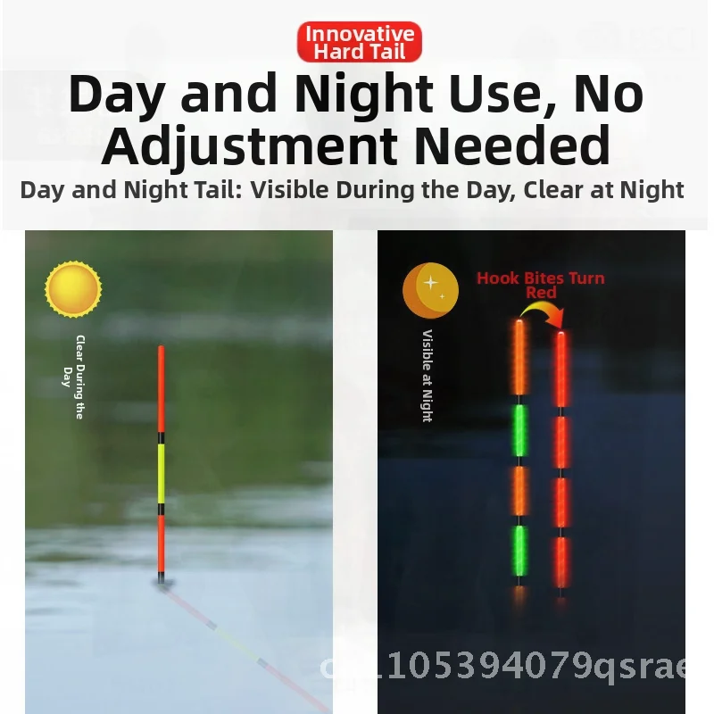 シームレスワンピースフック電子フロート、色が変わる昼夜兼用、黒鯉釣り用感度調整機能付き