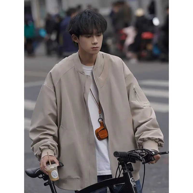 Men Bomber Jacket Zipper Military Windbreaker Zipper Baseball Varsity Jacket Spring Autumn Men's Clothing Vintage Coat Loose