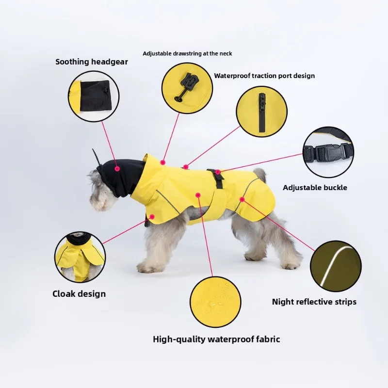 معطف واق من المطر للكلاب الصغيرة سترة كلب خارجية مقاومة للماء مع فتحة مقود بسحاب عاكسة للكلاب مع غطاء رأس مريح #4