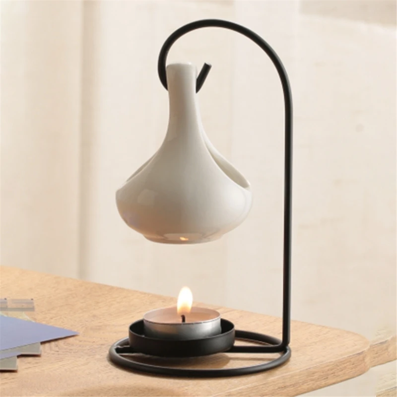 Tear Drop Aromas Essential Oil Warmer Burners Hanging Ceramics Fragrances Diffuser with Iron Rack Tealight Holder