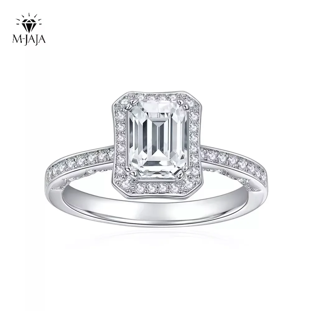 M-JAJA Moissanite Solitaire Rings 1ct Emerald Cut Engagement Ring for Women 925 Sterling Silver Jewelry Lab Diamond Wedding Band