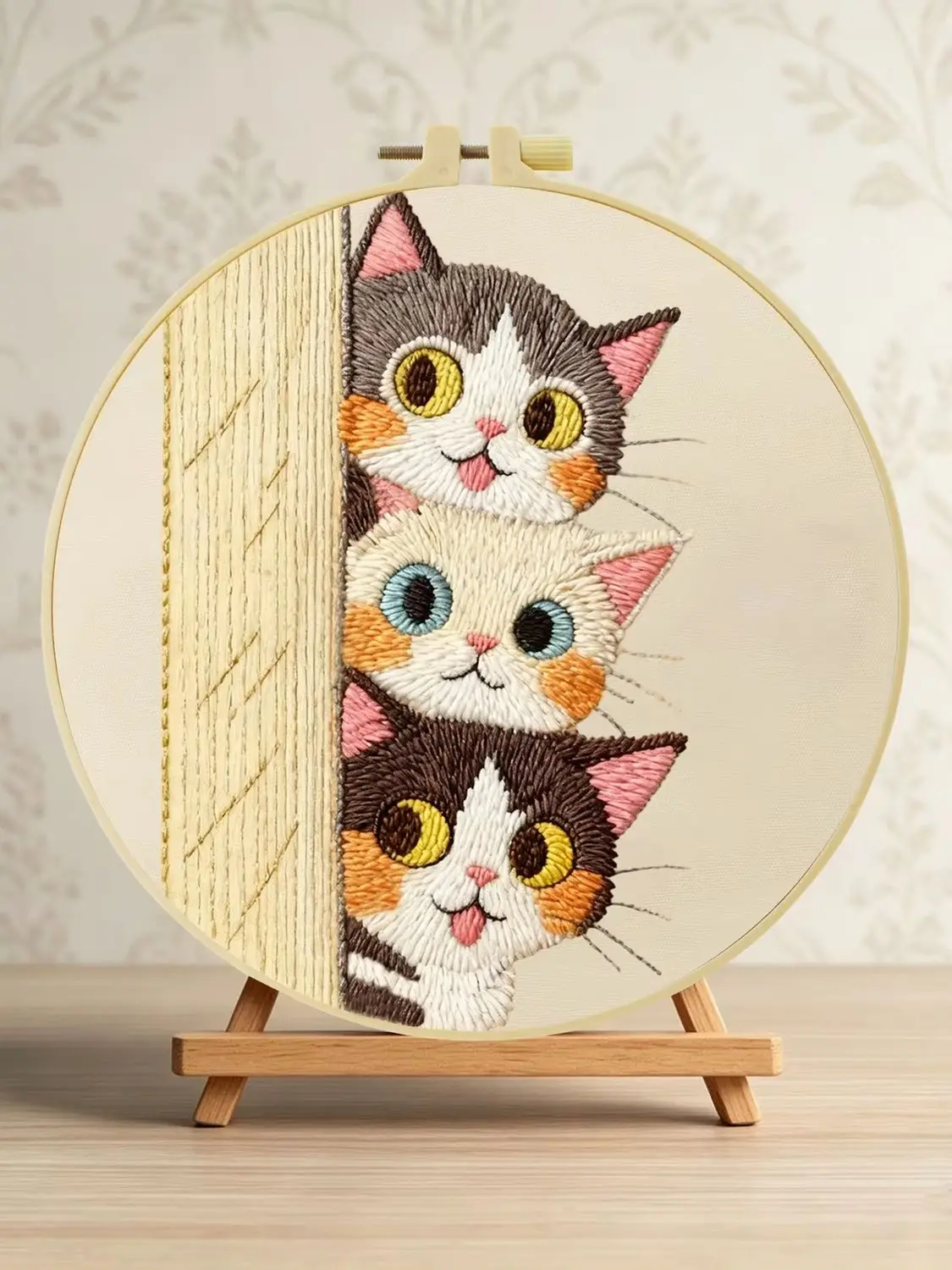 Drei Katzen, die zuschauen 1 Stück DIY-Stickmaterial-Set für Anfänger Stick-Starter-Kit Kreuzstich-Kunst als Geschenk Nähhandwerk – Detail 1