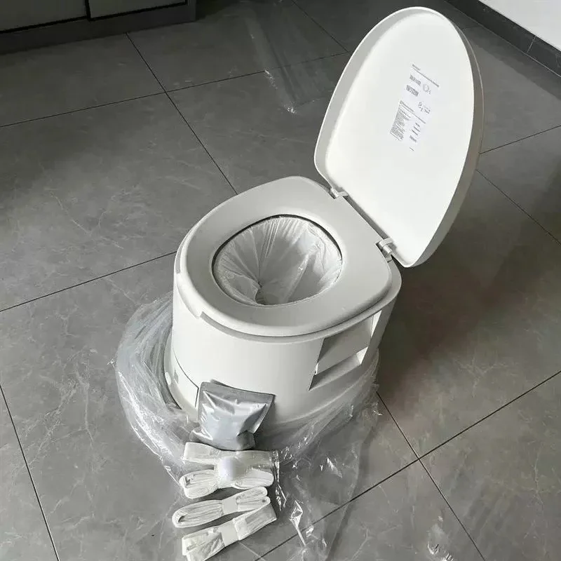 Portable Waterless Mobile Toilet Automatic Sealing Packing White Lid Self Contained for Camping Travel RV Home Outdoor Use