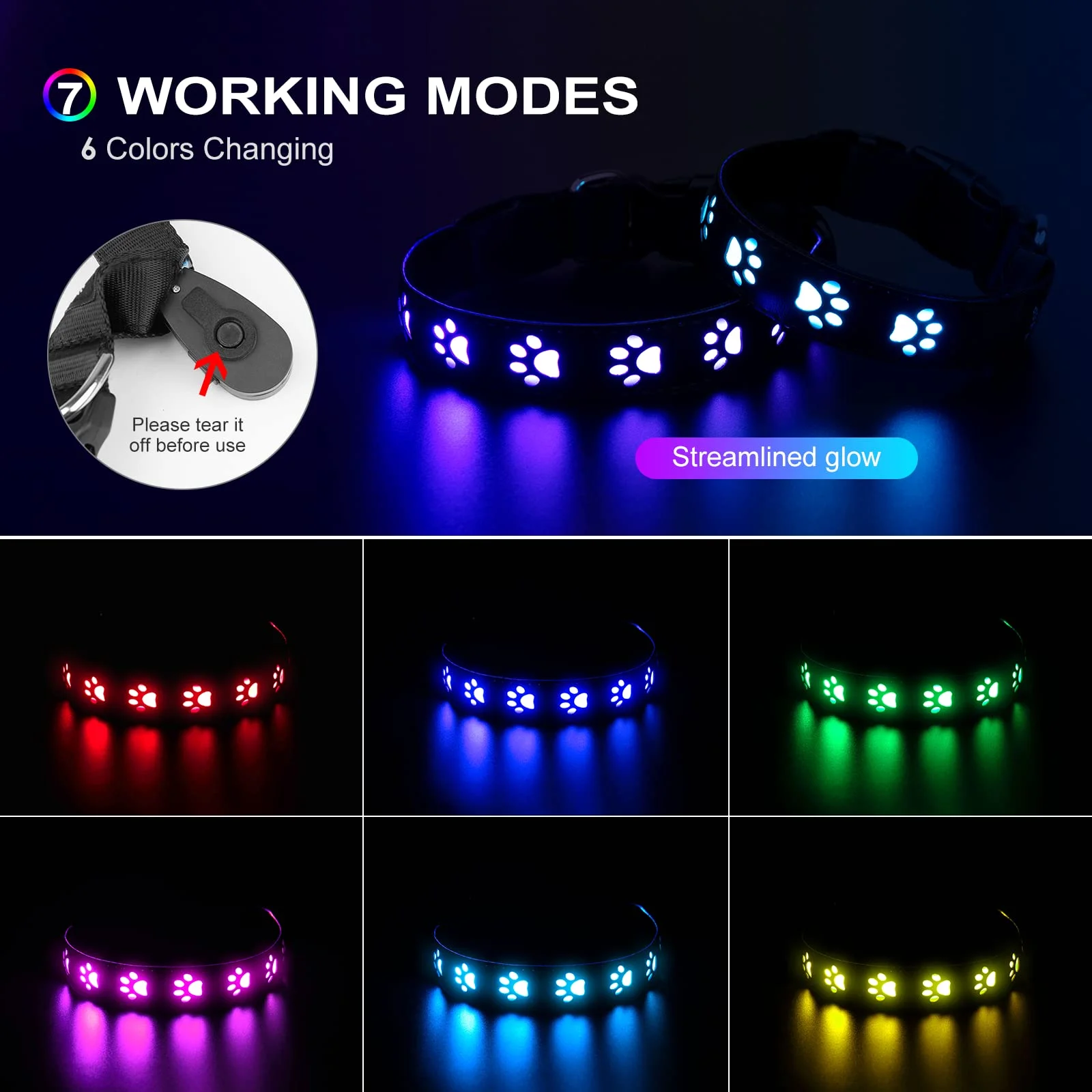 7 Modes Led Dog Collar Bone Colourful Light Luminous Dog Collar USB Chargeable Swimming Bright Night Pet Accessories