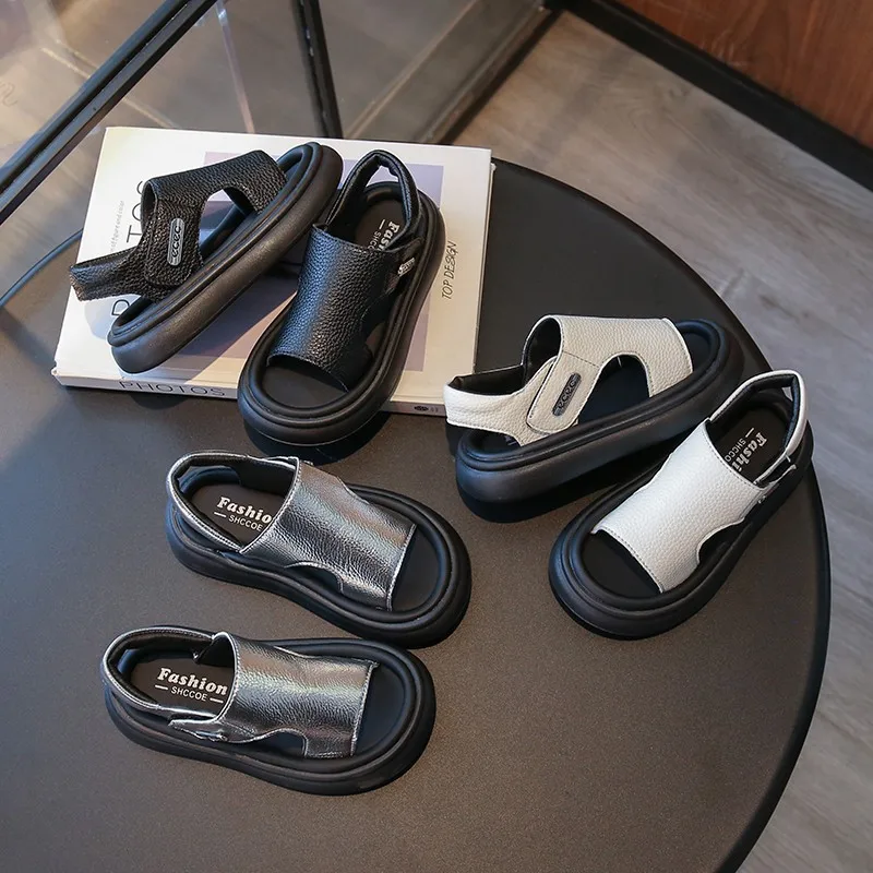 

Zapatos 2026 Summer New Large Kids Open Toed Sandals Thick Bottom Comfort Boys' Beach Shoes Simple Versatile Girls' Flat Sandals