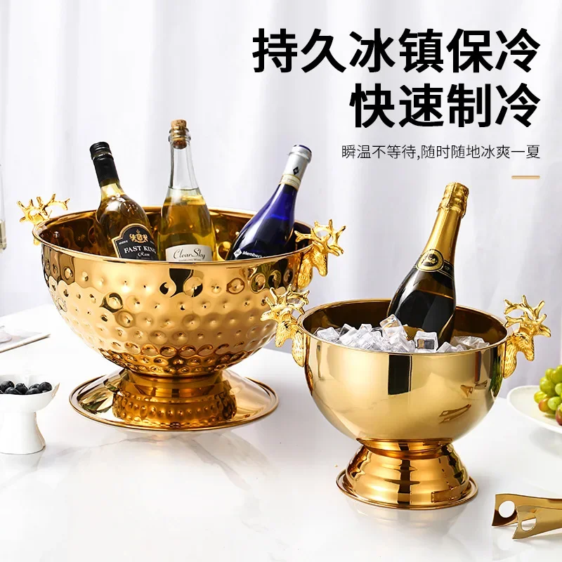 Cross-border supply of large-capacity stainless steel champagne basin, antler ice bucket bar,  large beer and wine bucket