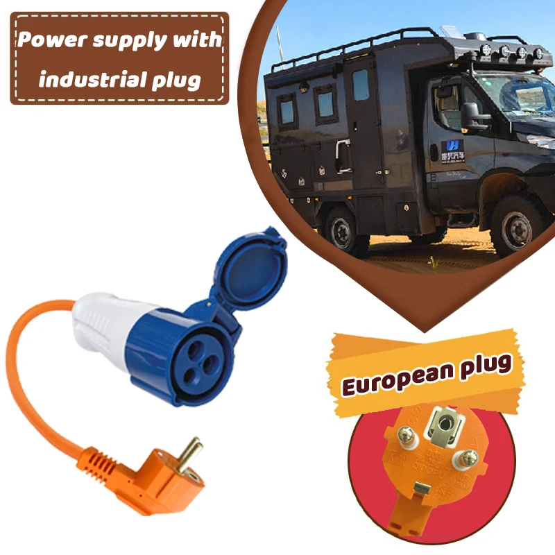 1PCS Caravan Main Power Connection Conversion Cable EU/UK Plug 16A Socket Adapter Caravan Three-Pin Plug 240V Campervan