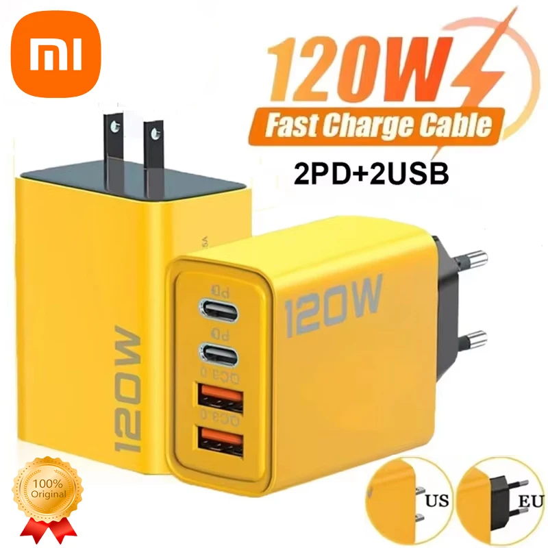 Szybka ładowarka Xiaomi 120W z 4 portami USB typu C Szybka ładowarka do telefonu komórkowego Adapter ładowarki z wtyczką EU US do iPhone 15 Pro Max