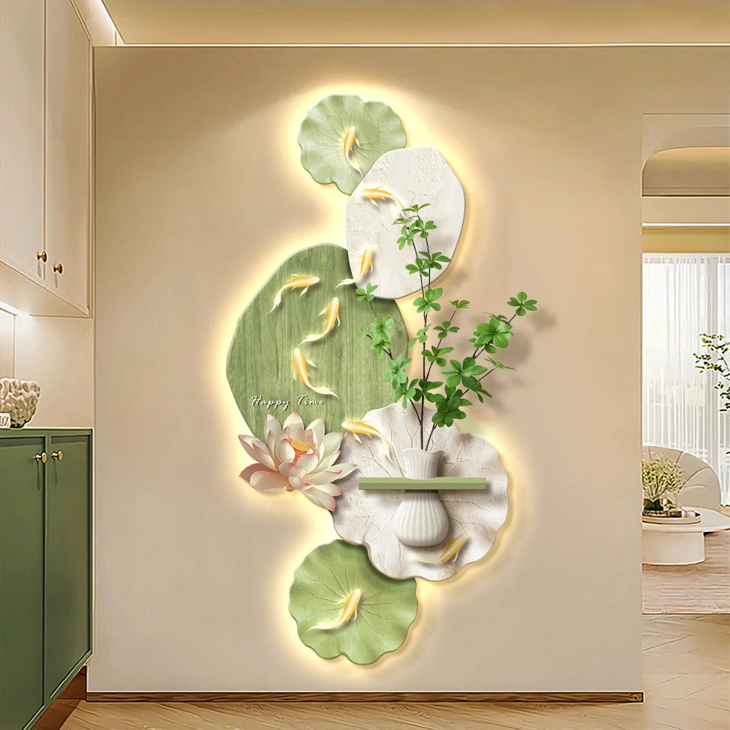 Nine fish picture entrance decorative painting light luxury high sense of home is facing the door wall hangin