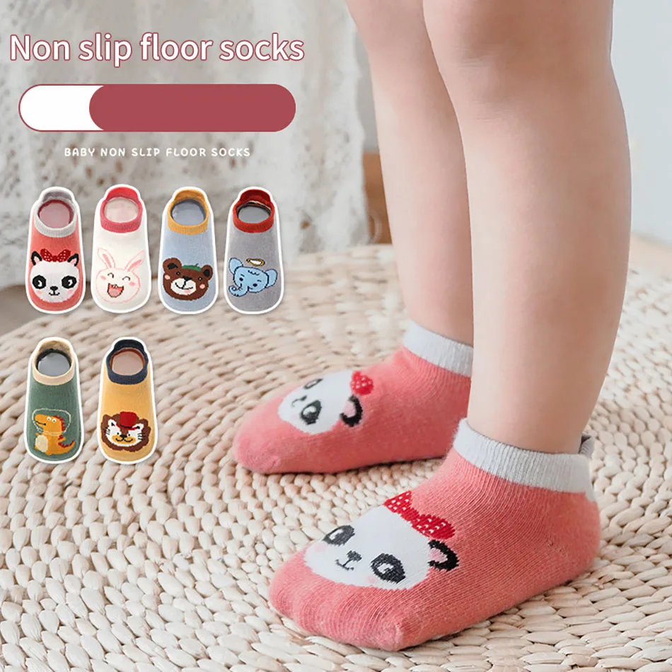 Adorable Cartoon Pattern Printed Low Cut Socks with Non Slip Dots Safe and Comfortable for Infants Daily Playful and Bounce Time