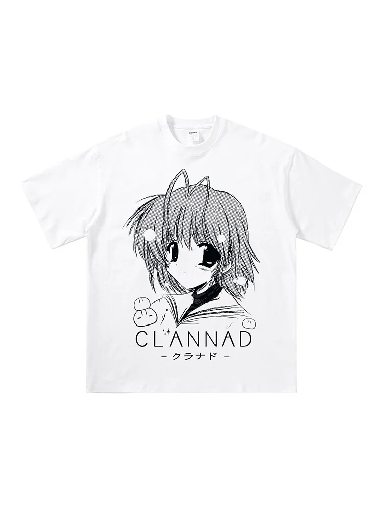 2025 tiempo completo 220G pesado puro algodón Retro Anime Clannad Dumplings familia pesado algodón pantalón corto Casual manga camiseta Tops camisetas