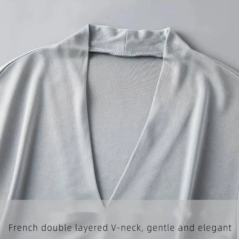 Summer Mulberry Silk Seamless T-shirt Women Double Layered V-neck Short Sleeve Soft Tops