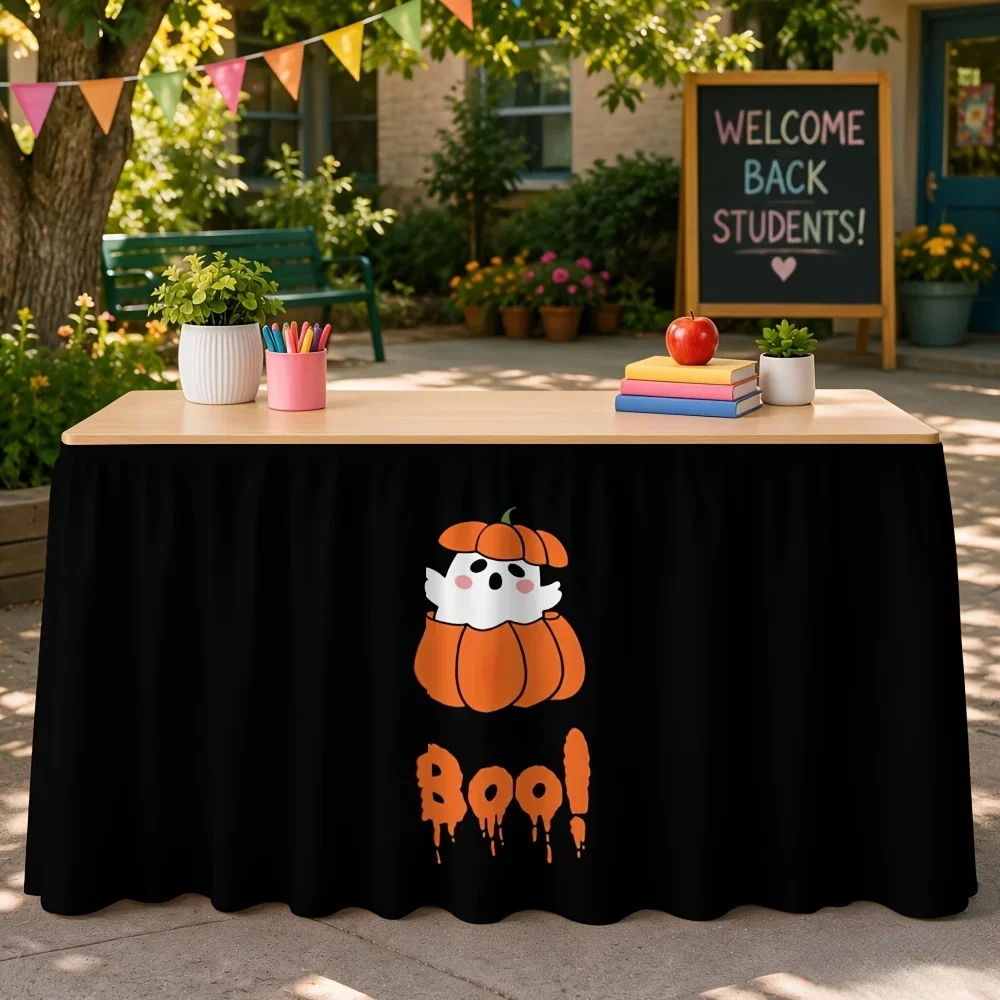One Halloween-themed tablecloth with cute ghost pumpkin Boo print, suitable for party events