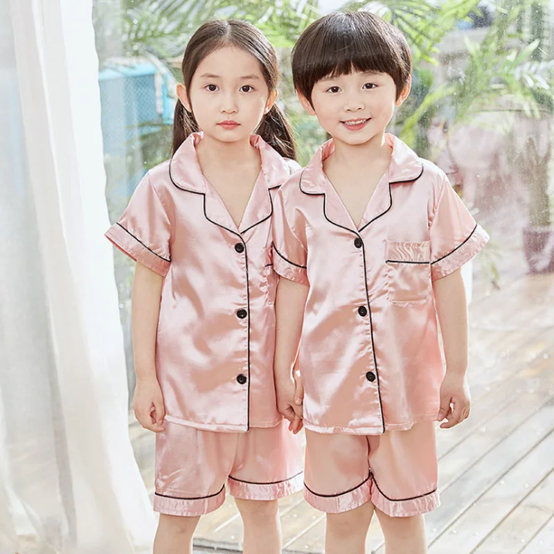 Satin Silk Pajamas Sets for Kids Pijamas Toddler Boys Pyjamas Long Sleeve Teen Girl Pjs 2 to 3 4 5 6 7 8 9 10 11 12 13 14 Years