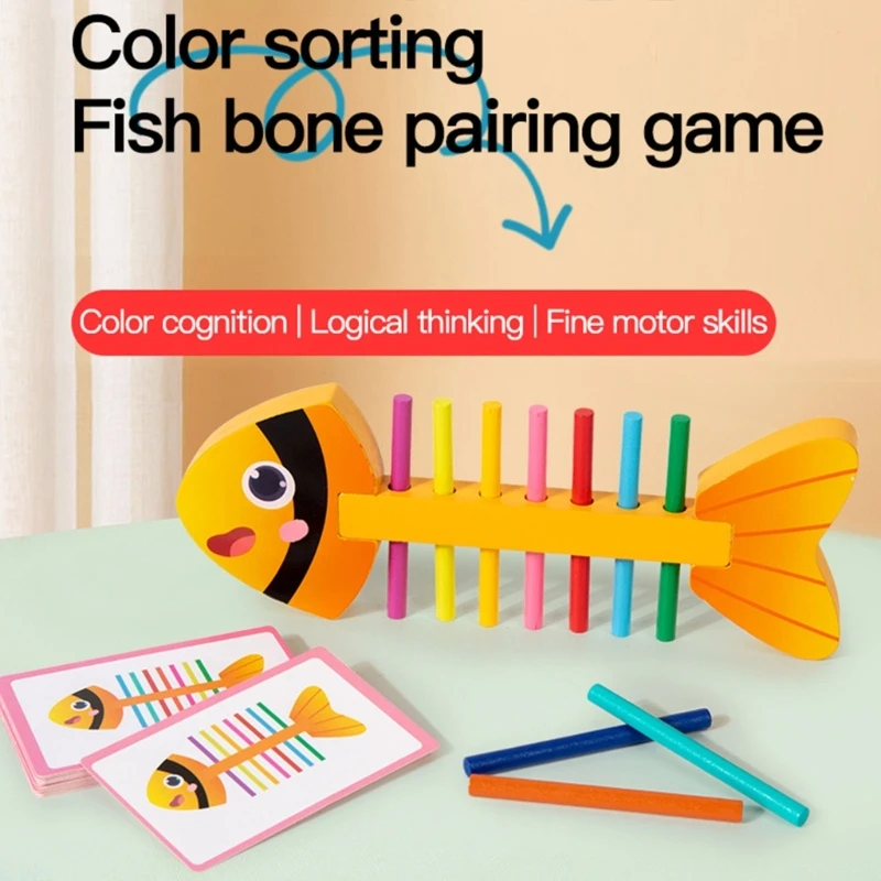 Y4QA Toddler Toy Wooden Fishbone Kształt Dopasowywanie kolorów