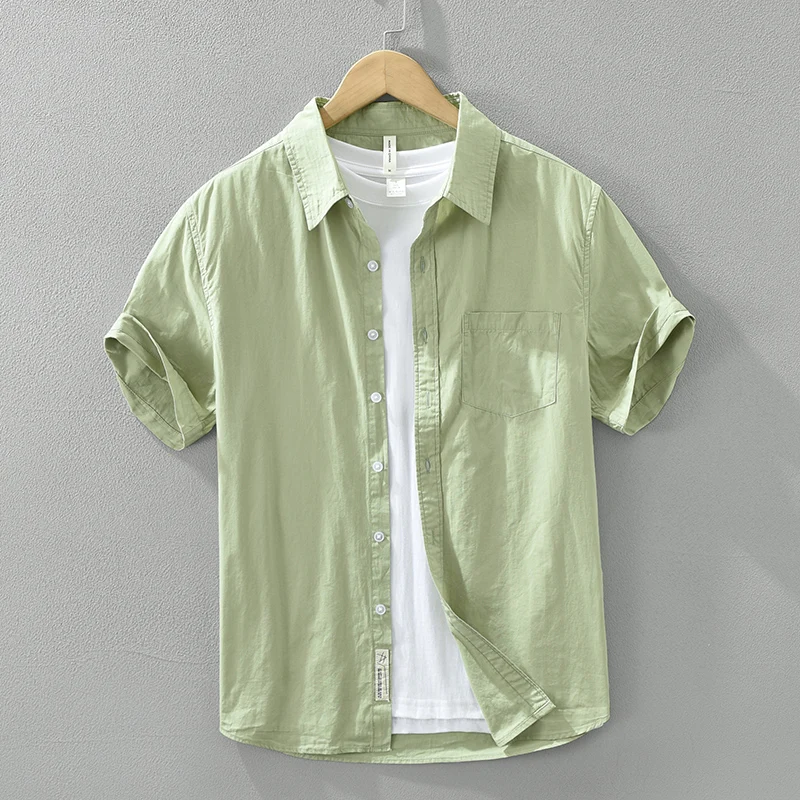 

2024 Summer New Solid Short Sleeve Shirts for Men Plus Size Casual Loose Turn-down Collar Shirts