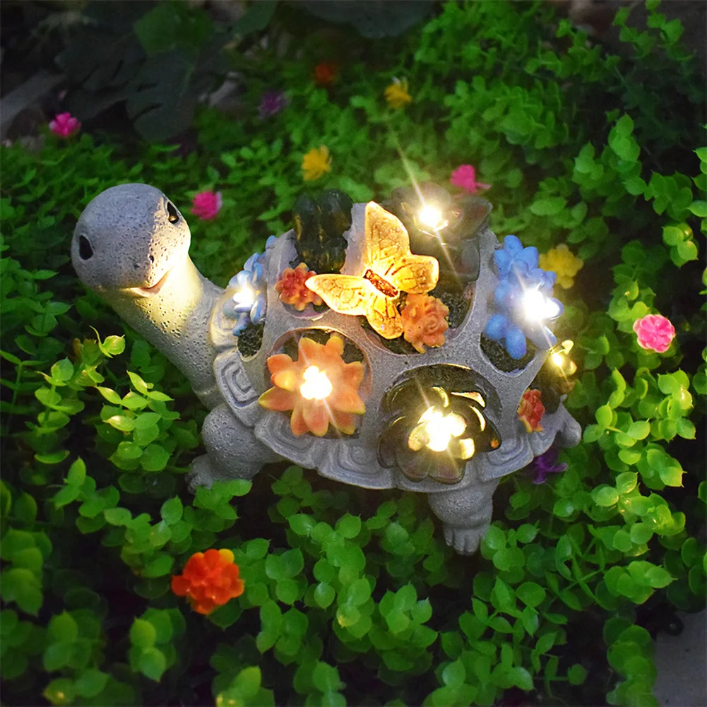 

Garden Turtle Statue with Succulent Flowers Solar LED Lights Solar Outdoor Statues Garden Lawn Patio Balcony Yard Ornament