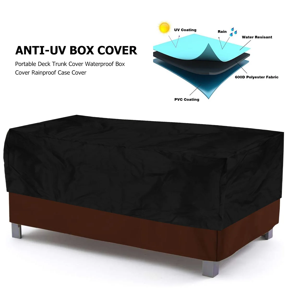 

Waterproof Box Rainproof Case Cover Outdoor Deck Trunk Cover Durable Storage Protector Anti-Uv Lightweight Easy Carry Convenient